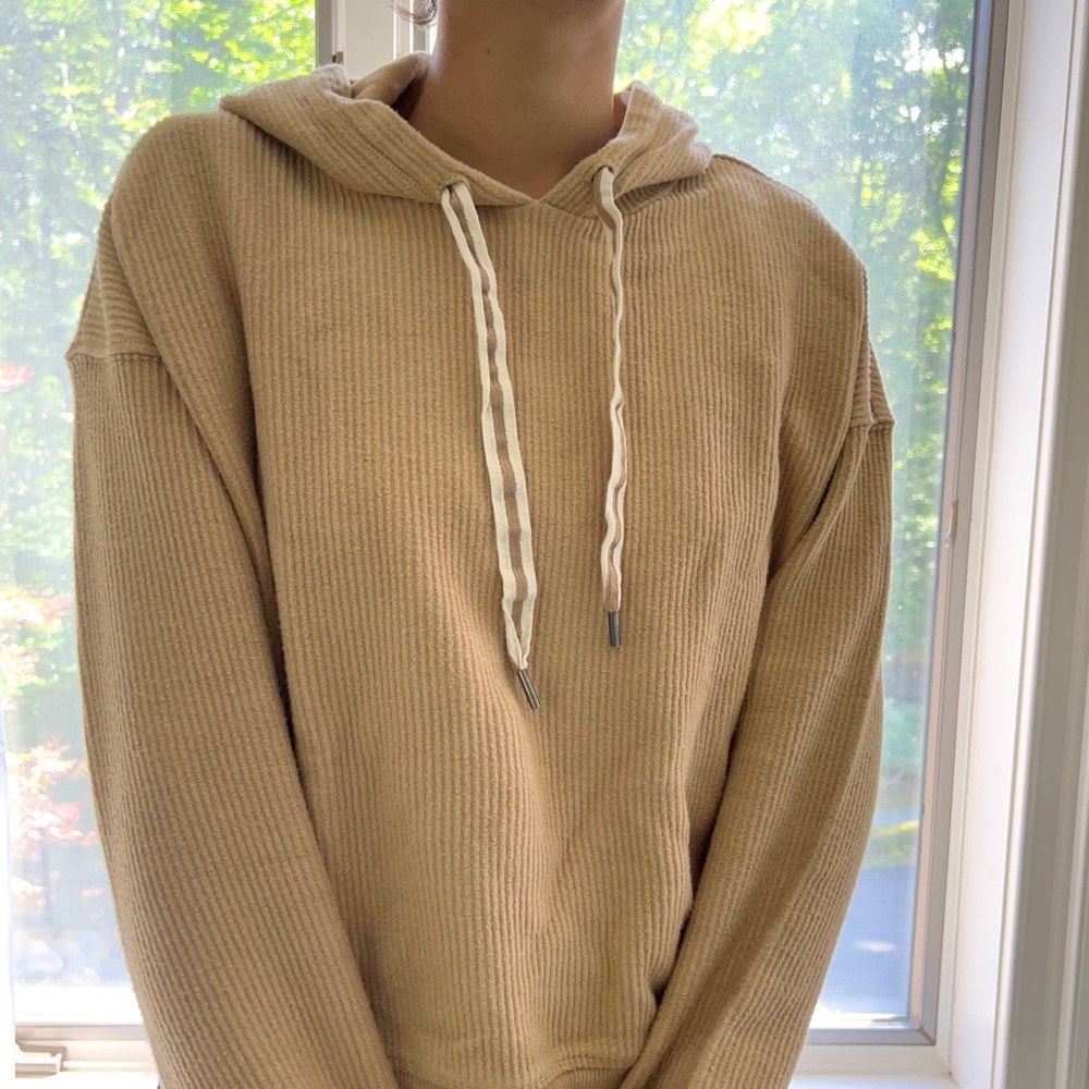 Aerie Ribbed Cropped Drawstring Sweatshirt Hoodie